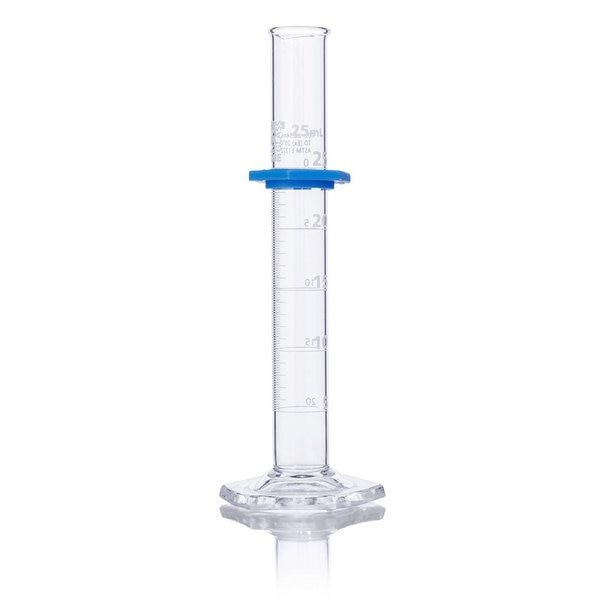 Cylinder, Graduated, Globe Glass, 25mL, Class B, To Deliver (TD), Dual Grads, ASTM E1272, 4/Box