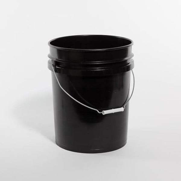 Open Head Pail, HDPE, Black, 5 gal., Handle Material: Metal