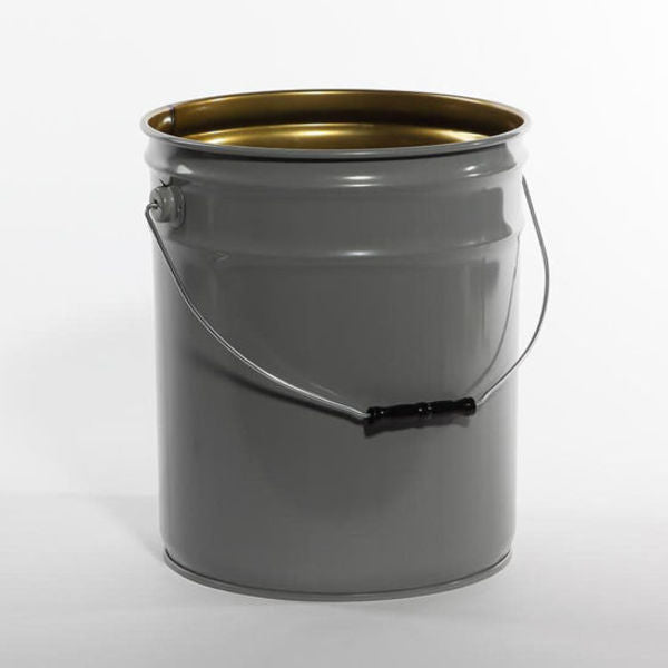 Open Head Pail, Steel, Gray, 5 gal., Handle Material: 9 ga. Wire Handle with Plastic Grip