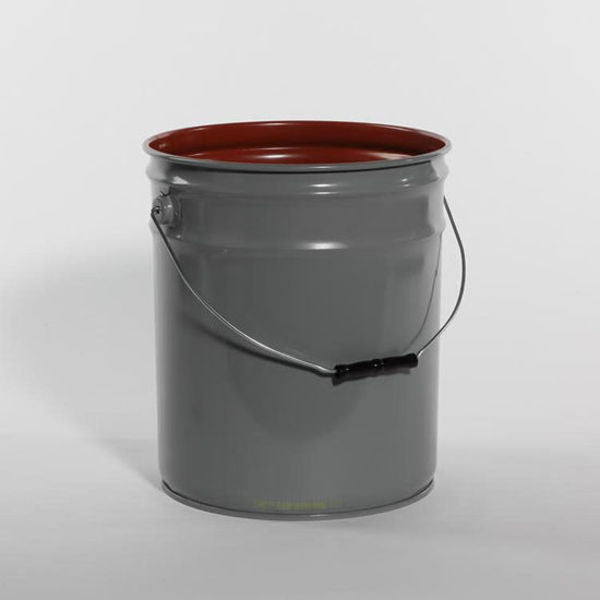 Open Head Pail, Steel, Gray, 5 gal., Lining: Red Phenolic