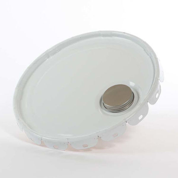 Cover, Steel, White, 5 gal., Type: Lug, Spout