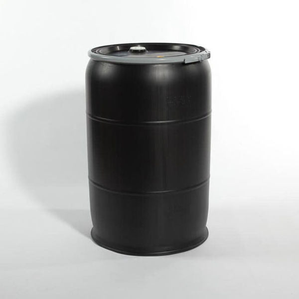 Plastic Drum, Fittings, OH, 55 gal., Blk