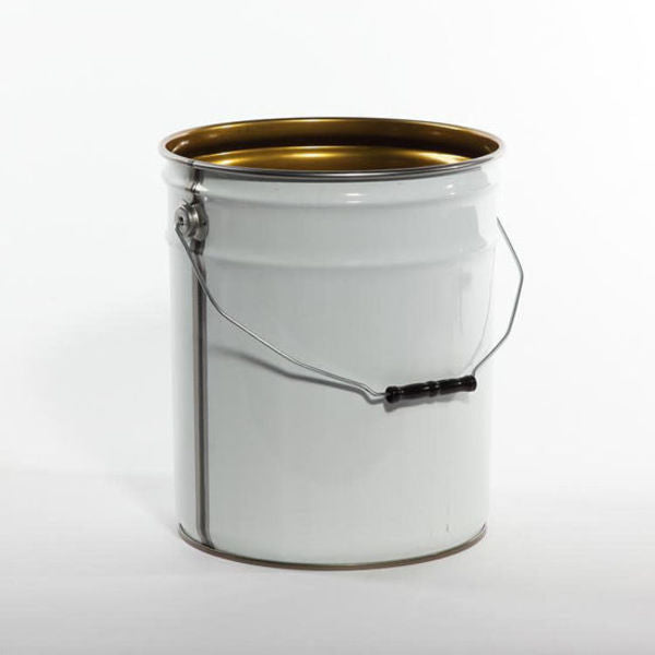 Open Head Pail, Steel, White, 5 gal., Shape: Round