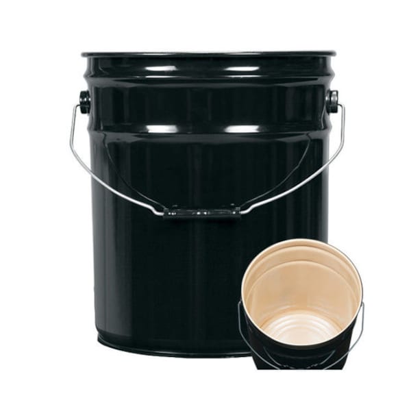 Open Head Pail, Steel, Black, 5 gal., Lining: Buff Epoxy Phenolic