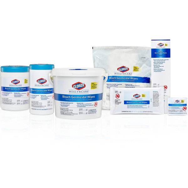 Germicidal Disinfecting Wipes, White, Bucket, Hard, Non Porous Surfaces, 2 PK, 110 Wipes, Bleach