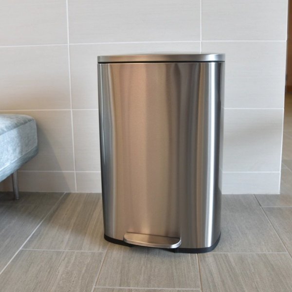 13 gal Trash Can, Silver, Stainless Steel