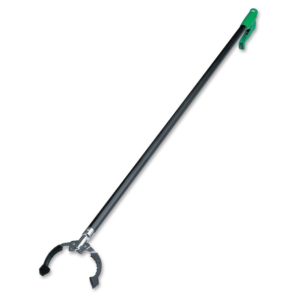 Trash Grabber, Squeeze Handle, 51 in L, 4 1/4 in Grabber Opening, Steel, Green