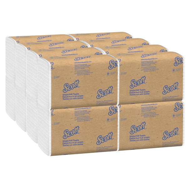 Essential Single Fold Paper Towel, 1 Ply, 250 Sheets, White, 16 PK