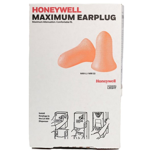 MAX-1-D Ear Plugs Dispenser Refill, Uncorded, Bell Shape, NRR 33 dB, Disposable, Coral, M, 500 Pairs