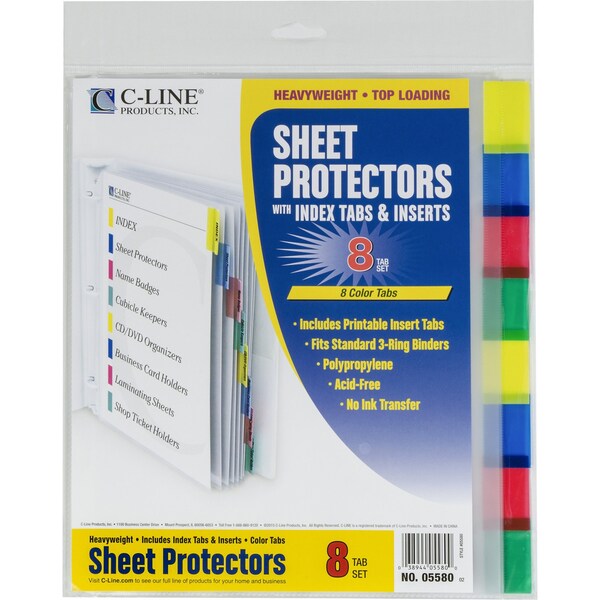 Sheet Protector Set, 8 Tab, Multicolor, PK8