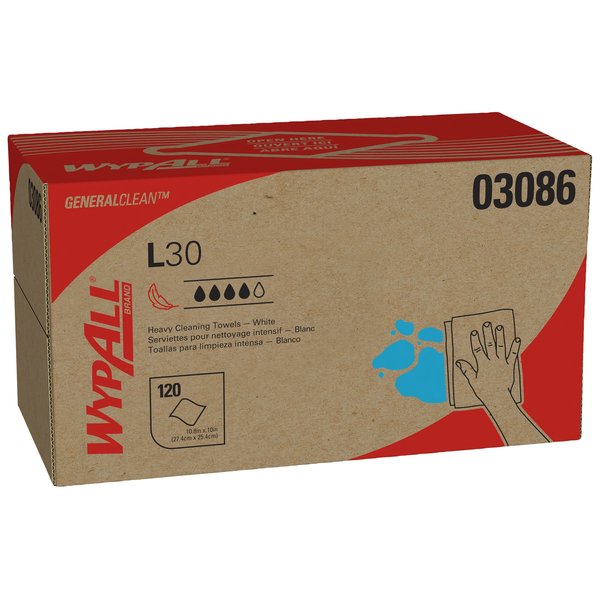 Dry Wipe, L30, Pop Up Box, Double Recreped DRC 9 3/4 in x 10 in, 120 Sheets, White, 10 Pack