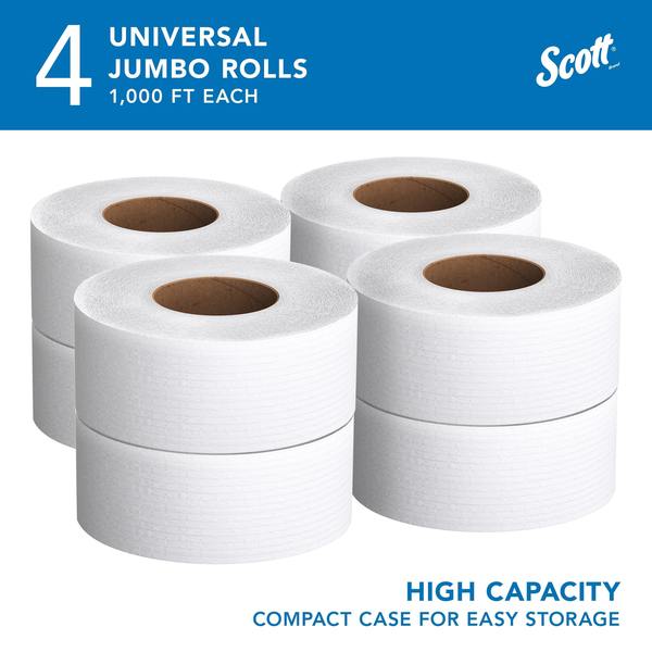 High-Capacity Jumbo Roll Toilet Paper, 2-Ply, Non-perforated, Compact Case (1,000'/Roll, 4 Rolls)