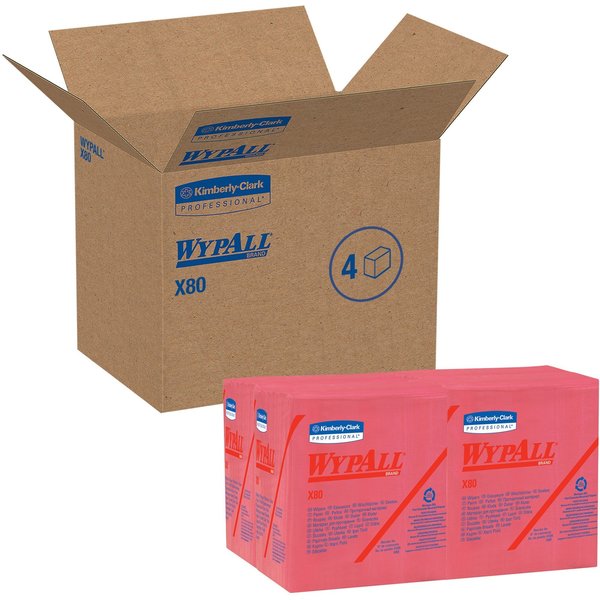 Dry Wipe, Red, 1/4 Fold Poly Wrapped, Hydroknit, Multipurpose, Industry, Rough Surface, 4 PK