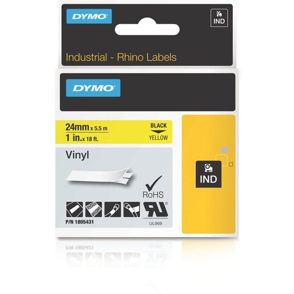 Rhinoâ¢ Label Cartridge, Black/Yellow, 18 ft. L