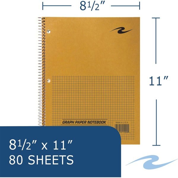 Wire Notebook, 11x8.5 80 Sht Green-tint Ppr, 5x5 graph