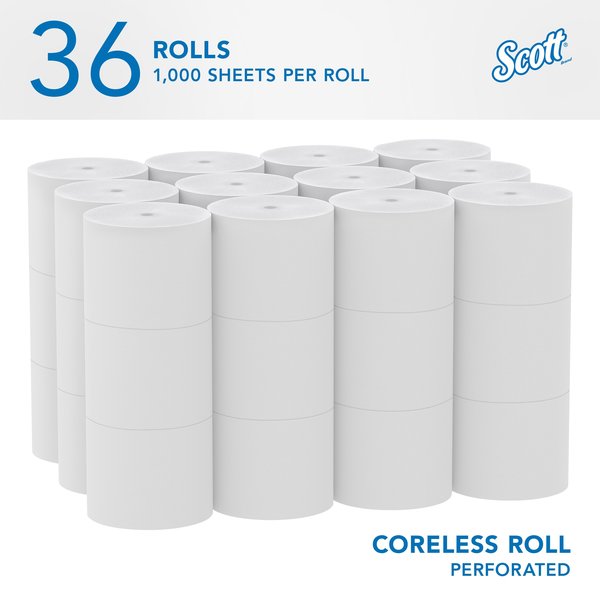 Coreless High-Capacity Standard Roll Toilet Paper, 2-Ply, White, (1,000 Sheets/Roll, 36 Rolls)