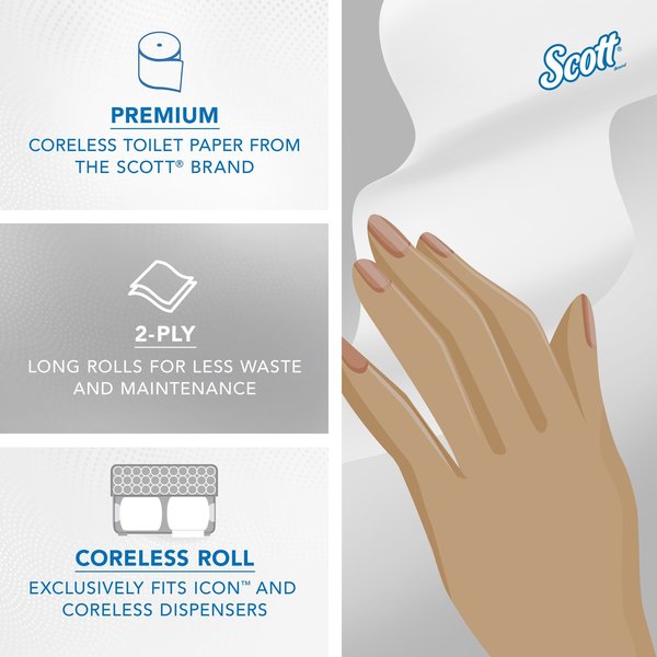 Coreless High-Capacity Standard Roll Toilet Paper, 2-Ply, White, (1,000 Sheets/Roll, 36 Rolls)
