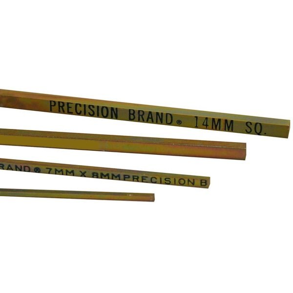 Undersized Key Stock, Steel, Gold Dichromate Plated, 12 in L, 10 mm W, 10 mm H
