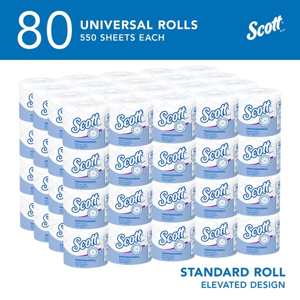 Professional Standard Roll Toilet Paper, 2-Ply Individually wrapped rolls, 550 Sheets/Roll, 80 Rolls