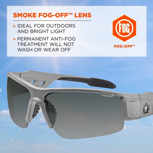 Safety Glasses, Traditional Smoke PC Decenter Lens, Anti-Fog, Scratch-Resistant