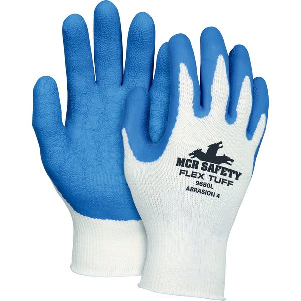 Latex Coated Gloves, Palm Coverage, Blue/White, L, PR