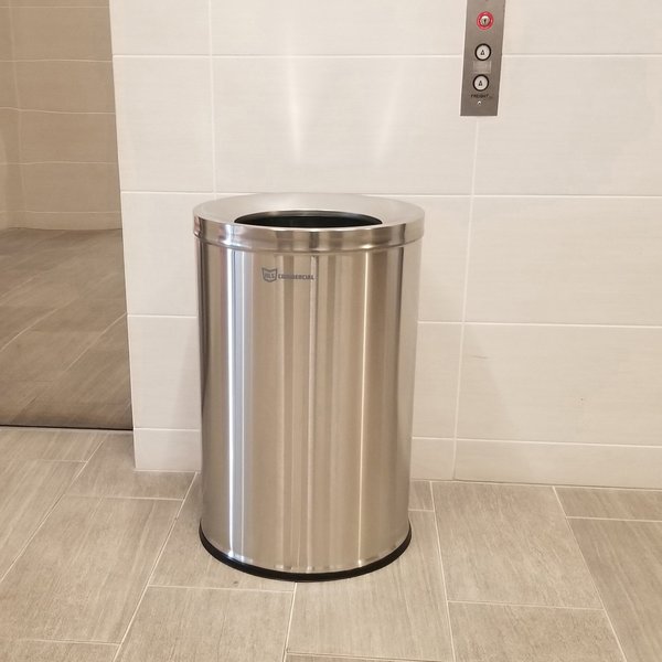 26 gal Round Trash Can, Silver, Stainless Steel