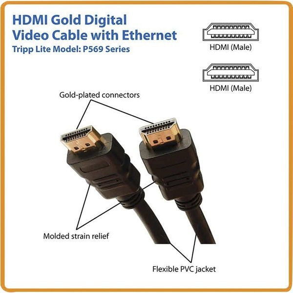 HDMI Cable, Hi Speed, Ethernet, M/M, 3ft