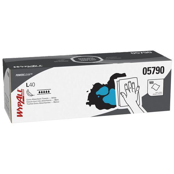 Dry Wipe, L40, 100 Sheets, Pop Up Box, Double Recreped (DRC), 9 3/4 in x 16 1/2 in, White