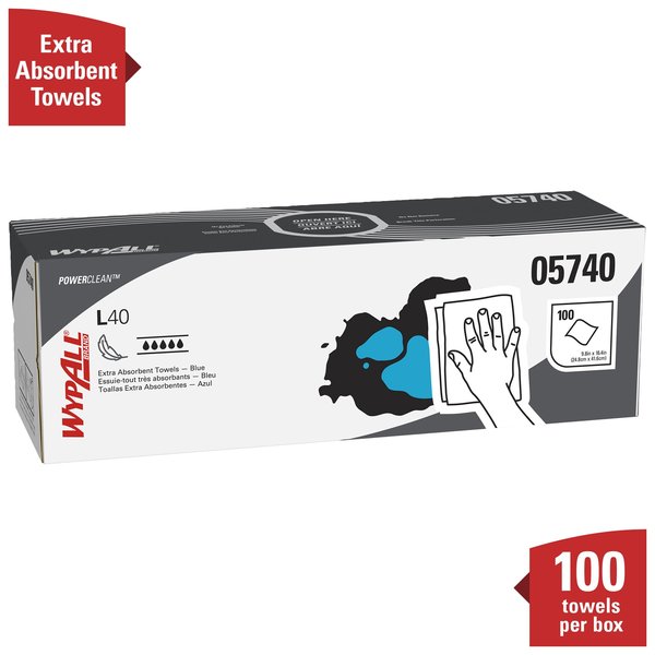 Dry Wipe, L40, 100 Sheets, Pop Up Box, Double Recreped (DRC), 9 3/4 in x 16 1/2 in, White