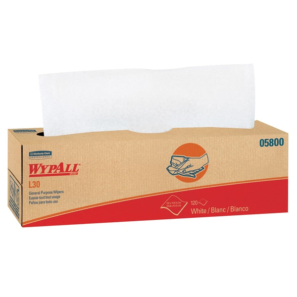 Dry Wipe, White, Pop Up Box, Double Recreped (DRC), 8 PK, 100 Wipes, 9 3/4 in x 16 1/2 in
