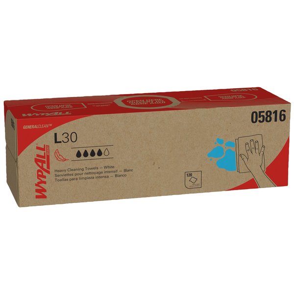 Dry Wipe, L30, Pop Up Box, Double Recreped (DRC), 9 3/4 in x 16 1/2 in, 120 Sheets, White