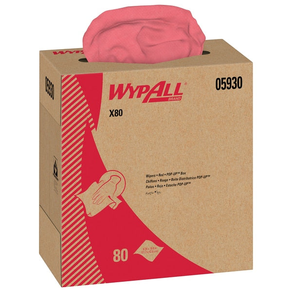 Dry Wipe, X80, Pop Up Box, Super Heavy Absorb, Hydroknit, 8 1/4 x 16 3/4 in, 80 Sheets, Red, 5 Pk