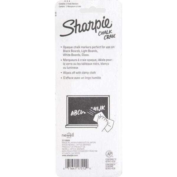 Chalk Dry Erase Marker, White, PK2