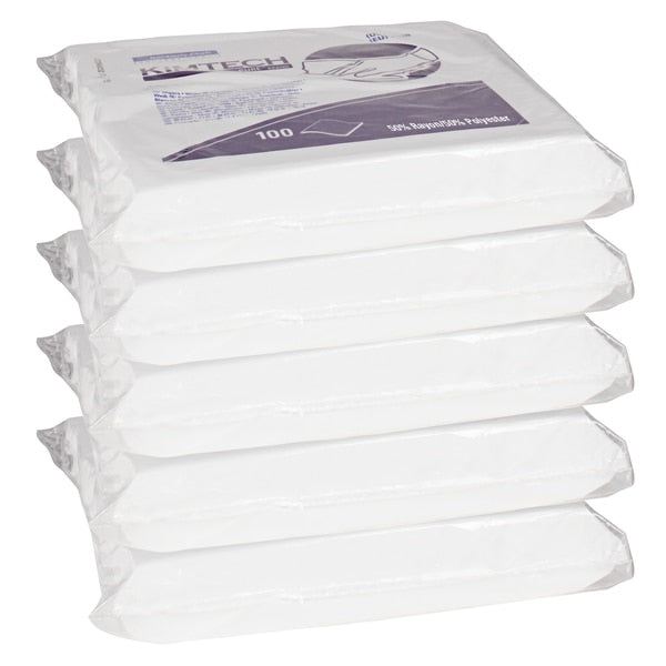 Dry Wipe, White, Soft Pack, Spunlace, Clean Rooms and Food Processing, 5 PK, 100 Wipes, 9 in x 9 in