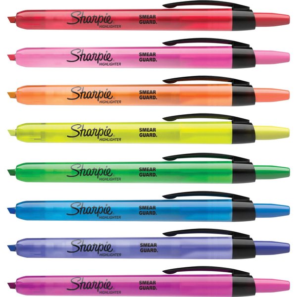 Retractable Highlighter Set, Micro Chisel Tip Fluorescent Colors PK8