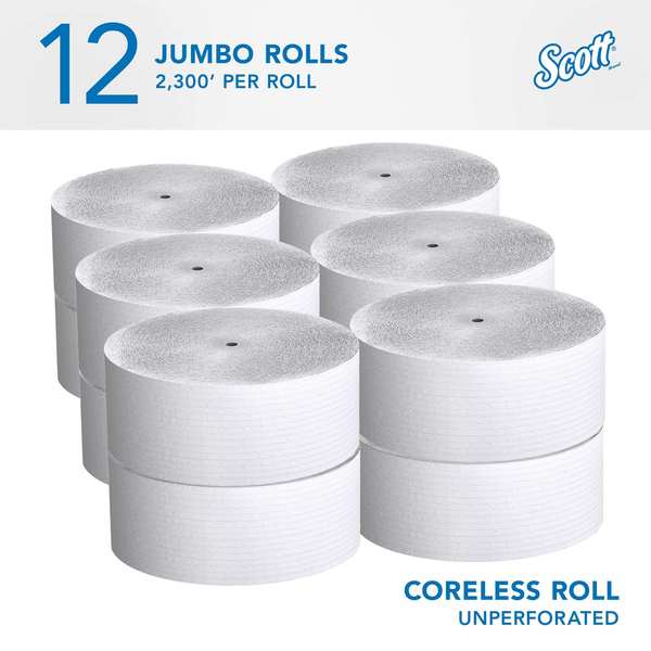 Coreless High-Capacity Jumbo Roll Toilet Paper, 1-Ply, White, (2,300'/Roll, 12 Rolls/Case)