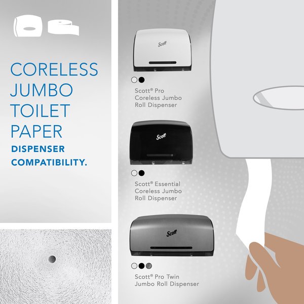 Coreless High-Capacity Jumbo Roll Toilet Paper, 1-Ply, White, (2,300'/Roll, 12 Rolls/Case)