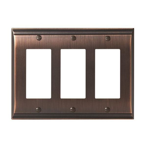 3 Rocker Wall Plates, Number of Gangs: 3 Zinc, Oil Rubbed Bronze Finish
