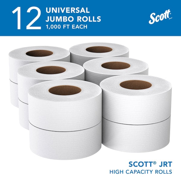 High-Capacity Jumbo Roll Toilet Paper, 2-Ply, White, Non-perforated, (1,000'/Roll, 12 Rolls/Case)