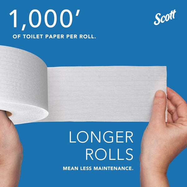 High-Capacity Jumbo Roll Toilet Paper, 2-Ply, White, Non-perforated, (1,000'/Roll, 12 Rolls/Case)