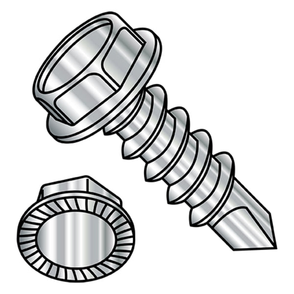 Self-Drilling Screw, #14 x 1 in, Plain 18-8 Stainless Steel Hex Head Hex Drive, 1000 PK