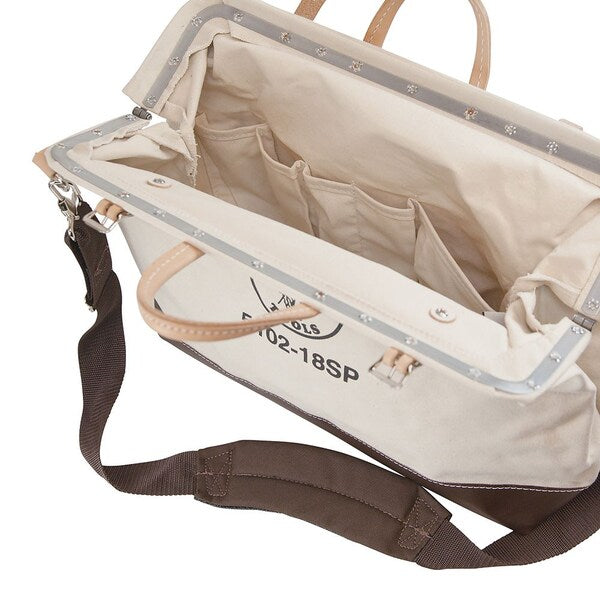 Wide-Mouth Tool Bag, Heavy Duty Canvas, 13 Pockets, Brown/Tan