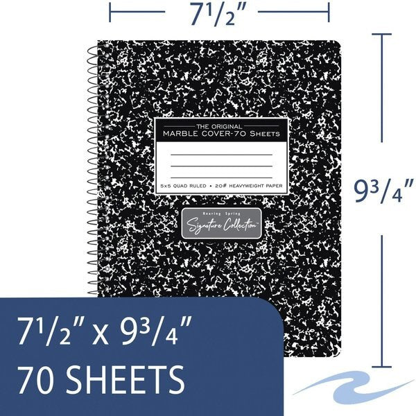 Case of Signature Black Marble Comp Notebooks, WB Spiral, Graph 70 sht Premium 20# Paper, 9.75