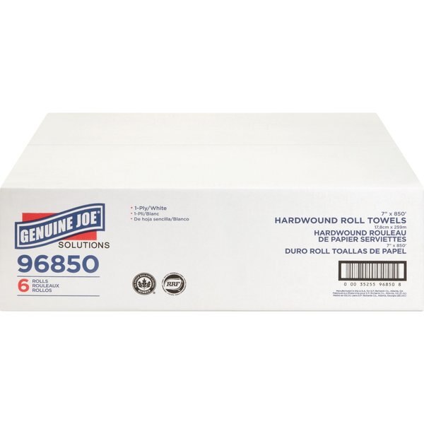 Genuine Joe Hardwound Paper Towels, 1, Continuous Roll, 850 ft, White, 6 PK