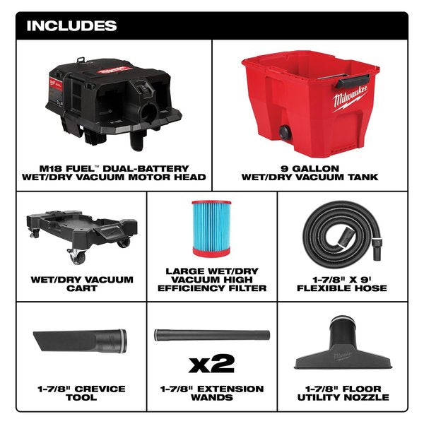 M18 FUEL 9 Gallon Dual-Battery Wet/Dry Shop Vacuum (Tool Only)