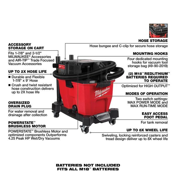 M18 FUEL 9 Gallon Dual-Battery Wet/Dry Shop Vacuum (Tool Only)