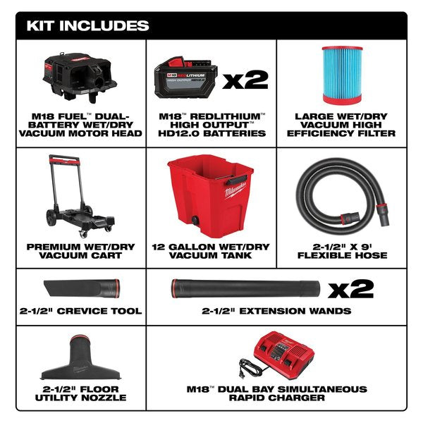 M18 FUEL 12 Gallon Dual-Battery Wet/Dry Shop Vacuum Kit