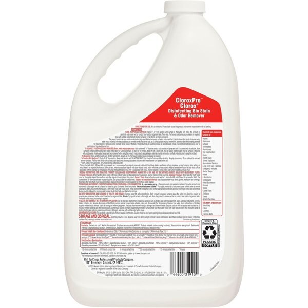 Disinfectant, Stain and Odor Remover, 128 oz. Bottle, Unscented
