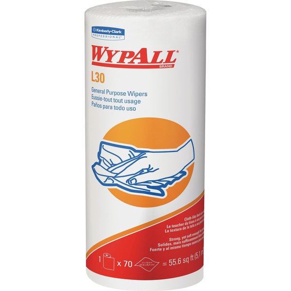 Dry Wipe Roll, White, Poly Wrapped Roll, Double Recreped (DRC), 70 Wipes, 10 1/2 in x 11 in