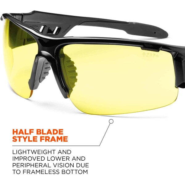 Safety Glasses, Traditional Yellow PC Decenter Lens, Scratch-Resistant